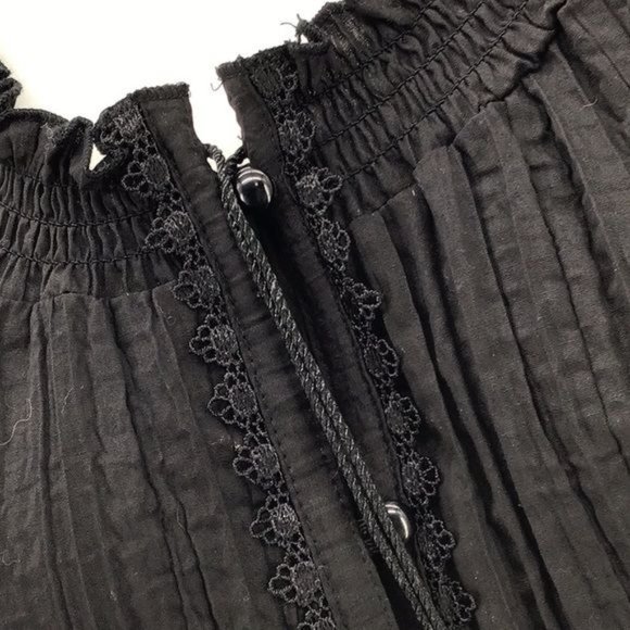 Harve Bernard Womans Small Black Long Sleeve Crape Button Blouse Tassels - Picture 4 of 8